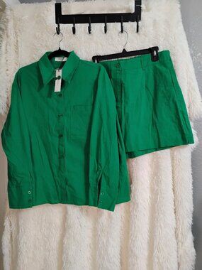 Commense Long Sleeve Loose Shorts Set Kelly Green Color XL NWT